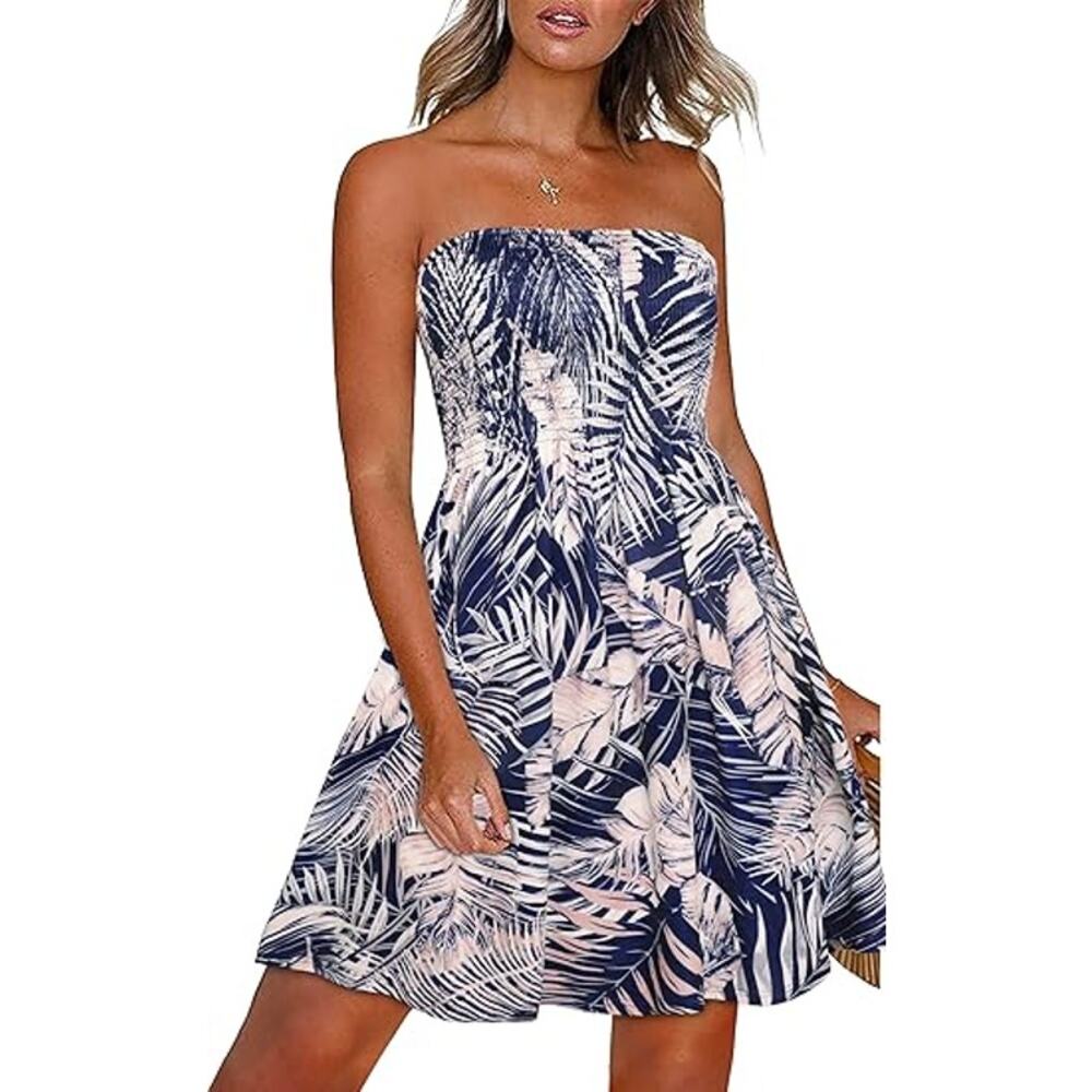 NWOT CHICGAL Small Blue/White Boho Floral Print Summer Cover Up/Sun Dress [0024]